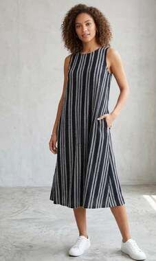 LOFT Vertical Striped Sleeveless Midi Dress with Pockets